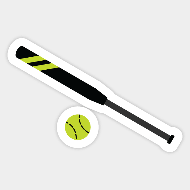 Pink Softball and Softball Bat Sticker by College Mascot Designs